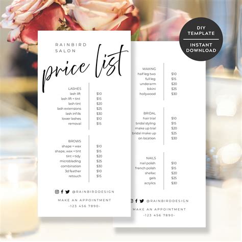 Beauty Salon Price List Template (Editable) Breezy Colors Design ...