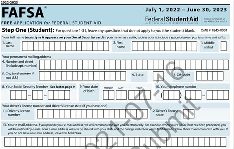 Printable FAFSA Application