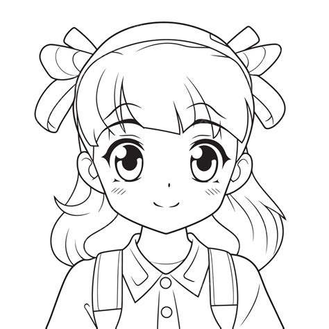 Anime Kids Coloring Pages Anime Girl Outline Sketch Drawing Vector ...