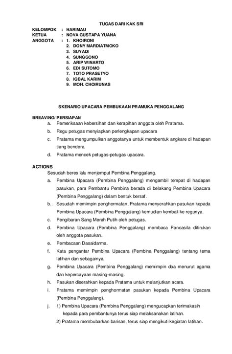 (DOC) SKENARIO UPACARA PEMBUKAAN PRAMUKA PENGGALANG