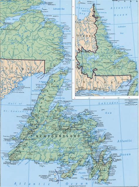 Newfoundland and Labrador geographical map.Free printable geographic map