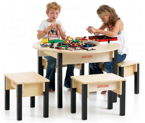 Table pour Lego ronde avec 4 chaises et bac de rangement - TablesDeJeux