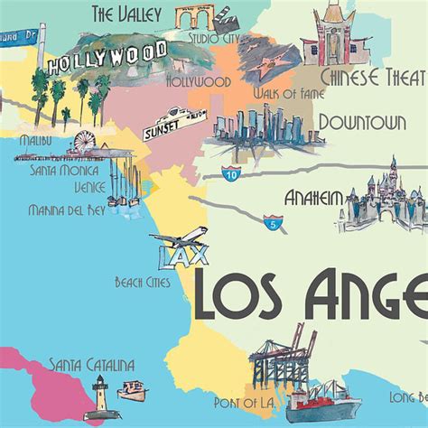 Los Angeles California - Map Of Greater L.A. with Highlights Tote Bag ...