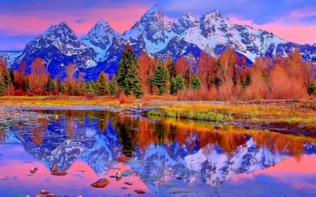 Autumn Lake at Mountains - Lakes & Nature Background Wallpapers on ...