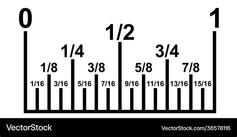 Inch fractions on a ruler converting decimal Vector Image