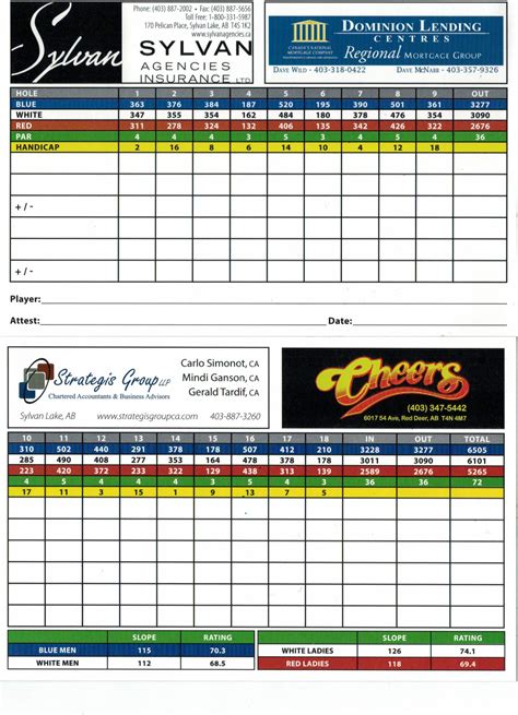 Scorecard - Meadowlands Golf Club at Sylvan Lake