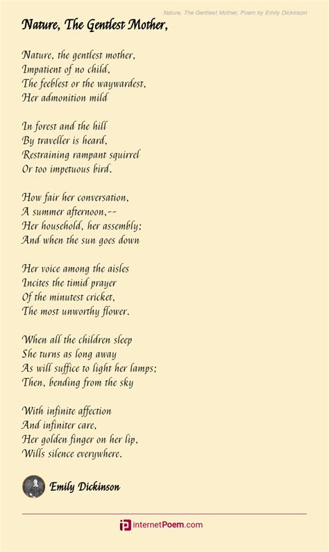 Nature, The Gentlest Mother, Poem by Emily Dickinson