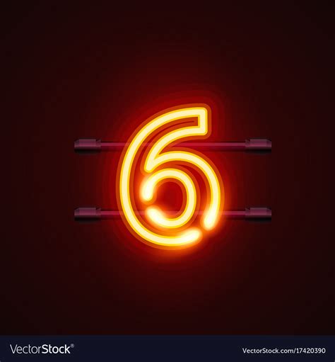 Neon city font sign number 6 signboard six Vector Image