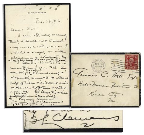 Mark Twain Autograph. Mark Twain Autograph Letter Signed.