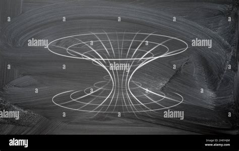 Chalkboard with curved diagram of a black hole and white hole drawn on ...