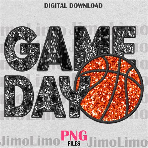 Game Day Basketball Png Faux Embroidery Faux Glitter Sequins PNG ...