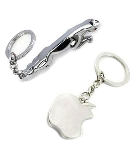 Apple Logo Silver Keychain with jaguar keychain combo of 2 keychains ...