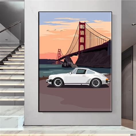 Colorful Porsche Vintage Art Automotive Art Racing Poster Print Canvas ...