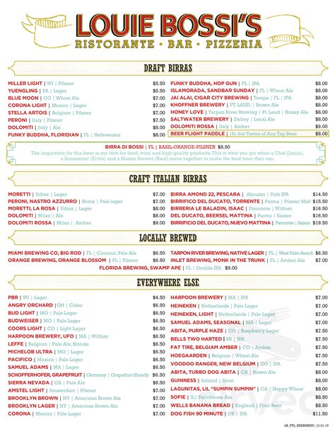 Louie Bossi's Ristorante Bar Pizzeria menu in Fort Lauderdale, Florida, USA