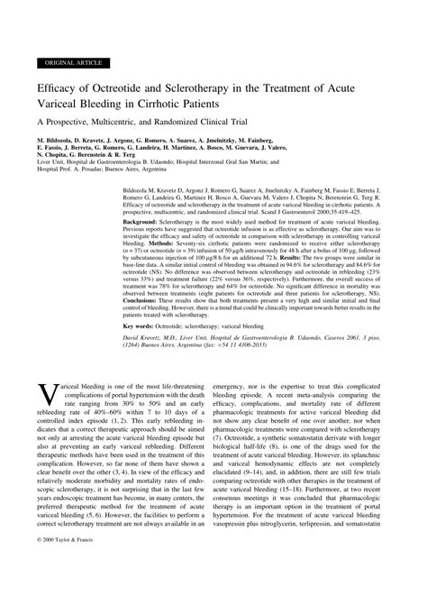 (PDF) Efficacy of Octreotide and Sclerotherapy in the Treatment of ...