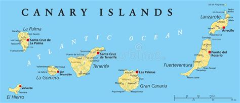 Canary Islands Political Map Stock Vector - Illustration of ocean ...