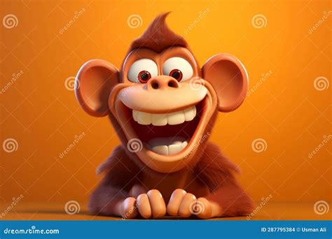 3D Cartoon Laughing Monkey Character. AI Stock Illustration ...