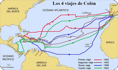 Mapa de los viajes de Cristóbal Colón a América - Mapa de América