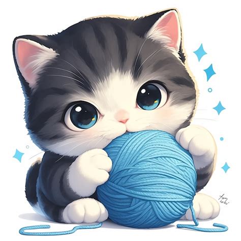 Premium Vector | Scottish Fold Playing with a Ball of Yarn