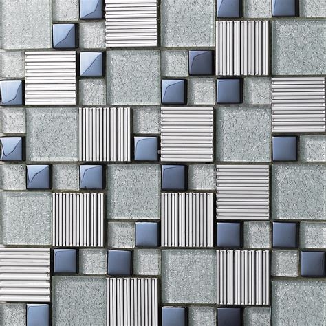 Glass mix Metal Mosaic Tile patterns Metallic Bathroom Wall Tiles ...