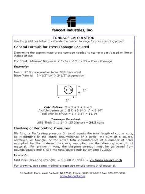 Tonnage Calculation General Formula For Press Tonnage Required | PDF