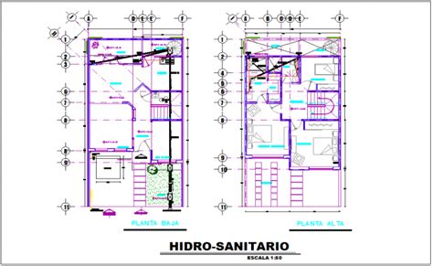 Hydro sanitary view in floor plan of house dwg file | House floor plans ...