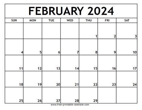 February 2024 Printable Calendar - Free-printable-calendar.com