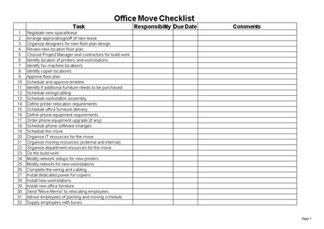 Office Move Checklist Excel | Templates at allbusinesstemplates.com