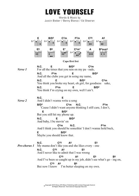 Love Yourself by Justin Bieber - Guitar Chords/Lyrics - Guitar Instructor