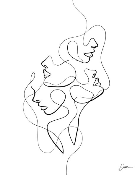 Abstract Faces in One Continuous Line | Line art drawings, Abstract ...