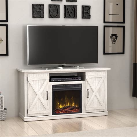 White TV Stand for TVs up to 55" w/ Electric Fireplace Energy Efficient ...