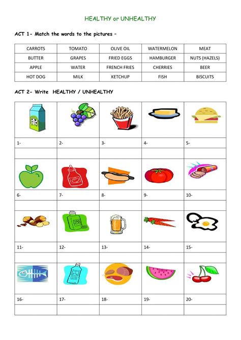 Healthy-unhealthy food - Interactive worksheet | Healthy and unhealthy ...