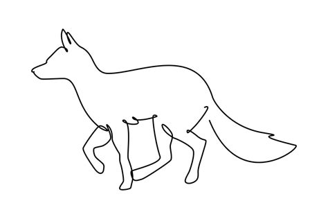 Simple single continuous line drawing of cute fox. Animal and wildlife ...