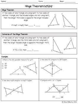 Triangle Inequalities & Hinge Theorem Notes & Worksheets by Olivia Rae