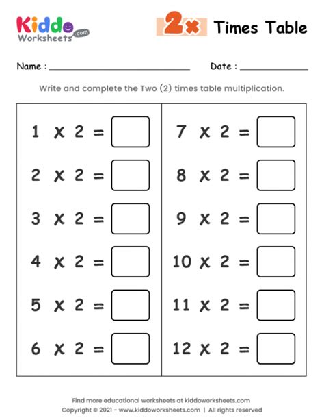 2 Times Table Worksheets Printable | Elcho Table