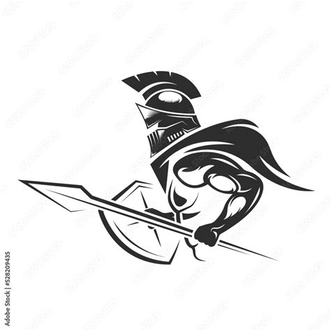 black spartan warrior holding spear and shield vector illustration ...