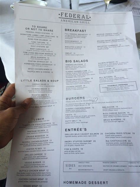 Menu at Federal American Grill pub & bar, Houston, 510 Shepherd Dr