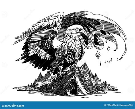 Black and White of Eagle Cartoon Stock Illustration - Illustration of ...