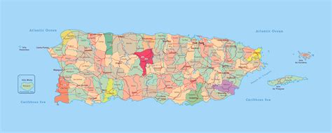 Large administrative map of Puerto Rico with roads and cities | Puerto ...