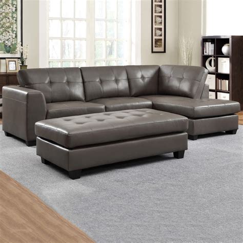 Carmine Grey Bonded Leather Sectional With Chaise And Optional Ottoman ...