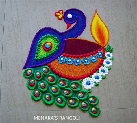 Easy Peacock Rangoli Design For Diwali | Festival Rangoli Designs ...