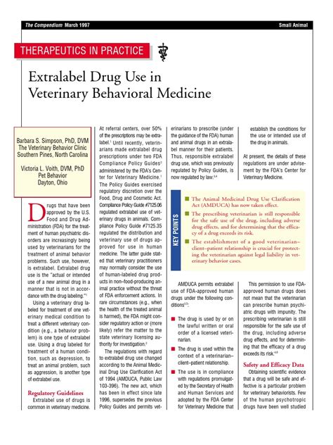 Extra Label Drug Use in Veterinary Behavioral Medicine | PDF ...