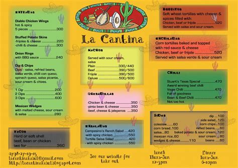 La Cantina Dine In Menu