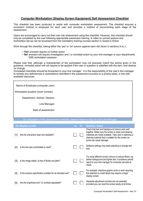 Display Screen Equipment Workstation Checklist