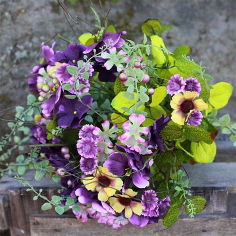 Artificial Meadow Flowers Bouquet Purple and Yellow | Artificial Flowers