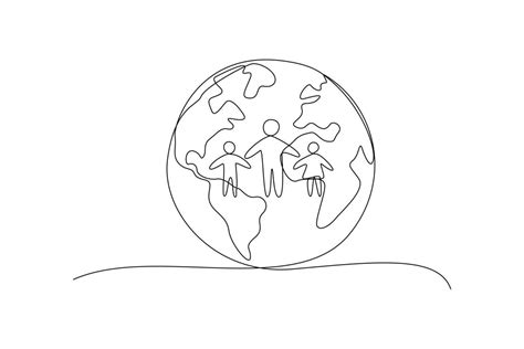 Continuous one-line drawing world and human population. World ...