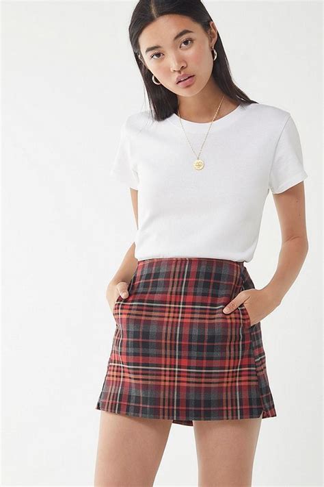 UO Red Checkered Pelmet Mini Skirt | Mini skirts, Checkered skirt ...