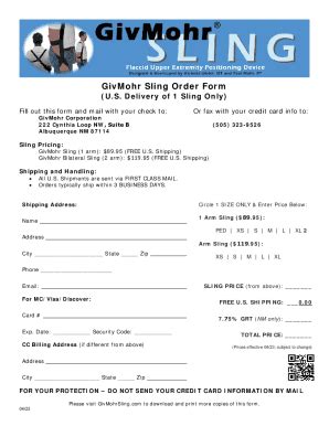 Fillable Online GivMohr Sling Order Form Fax Email Print - pdfFiller