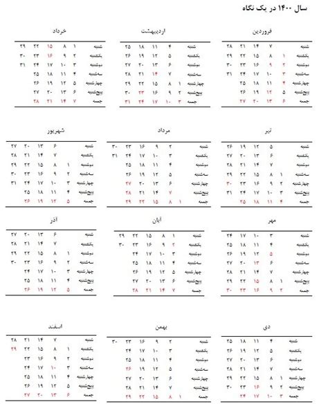 جماران - کامل ترین تقویم سال 1401/ مهمترین روزهای سال + جدول تعطیلی ها ...