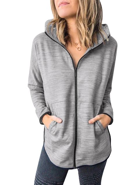 Women Casual Loose Hooded Thin Sweatshirt Hoodies with Pockets Zip Up ...